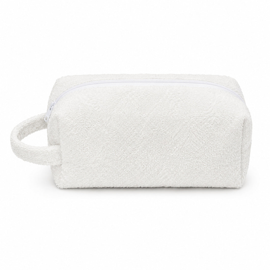 A navy blue canvas zippered pouch with a white fabric label on the side that reads 'Moi et Iona', photographed on a clean white background.